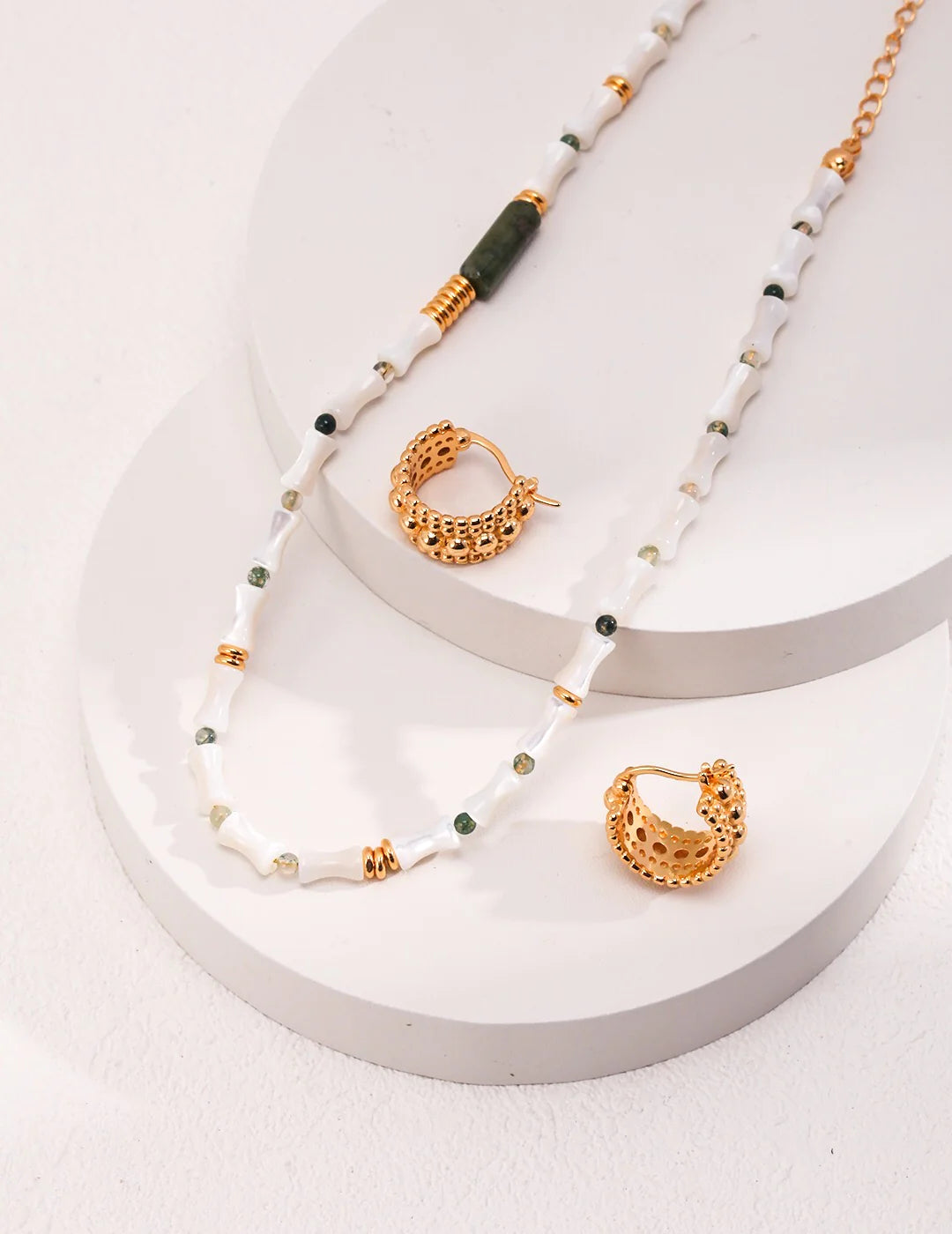 Mother-Of-Pearl Bamboo Beaded Necklace